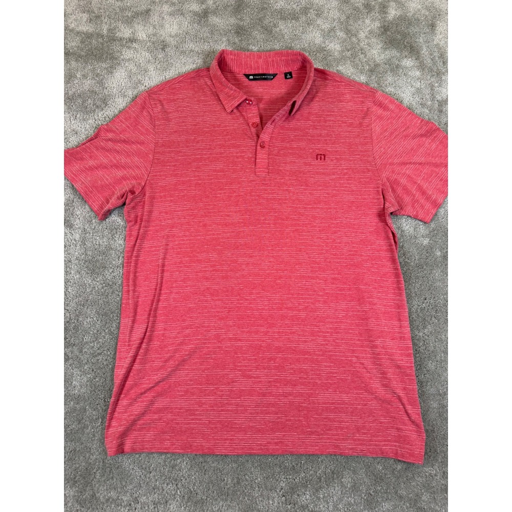 TravisMathew Mens XL Red Heathered Performance Golf Polo Short Sleeve Shirt